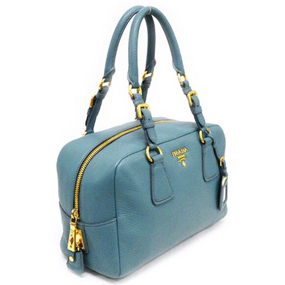 Prada Vit.daino Mini Boston Bag Leather Blue - Picture 2 of 11